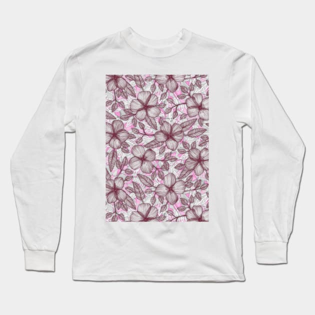 Spring Blossom in Marsala, Pink & Plum Long Sleeve T-Shirt by micklyn